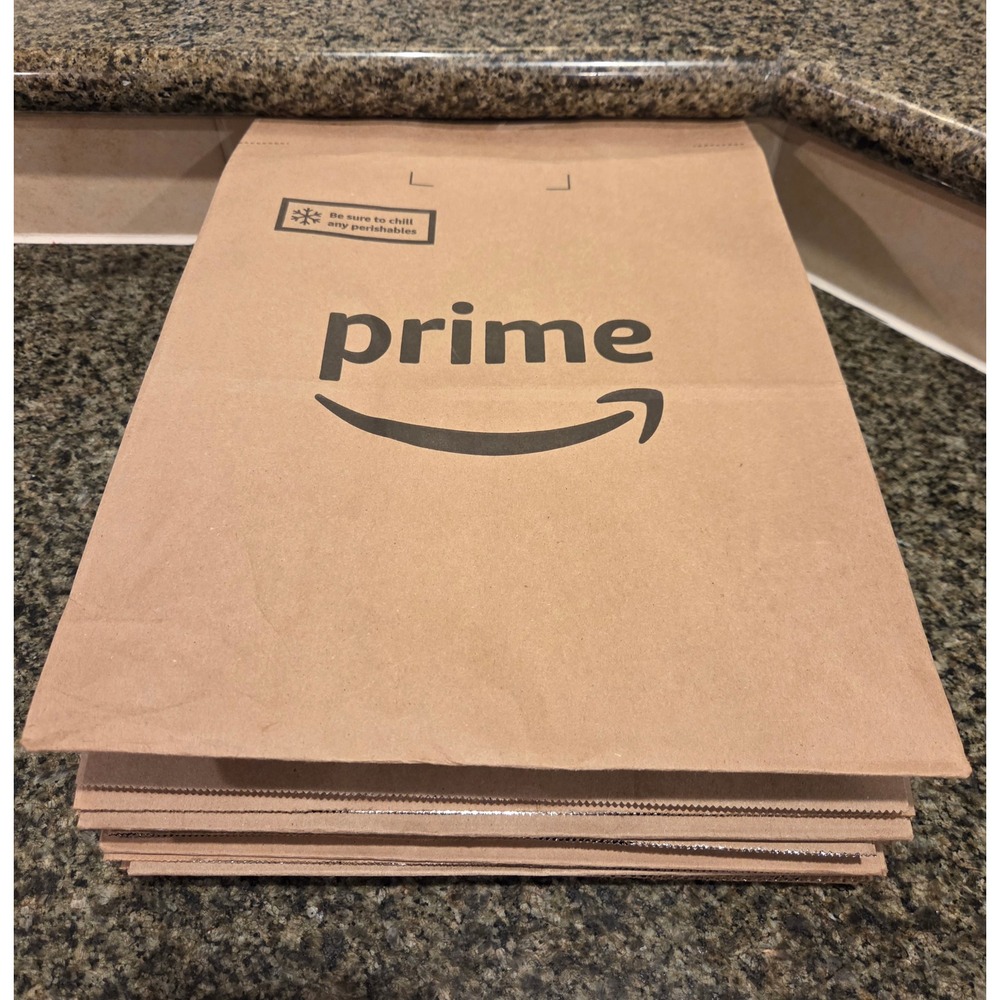 Amazon Prime Insulated Grocery Bags Lot of 5 Brown Excellent Thermal Foil Lined - Picture 1 of 2